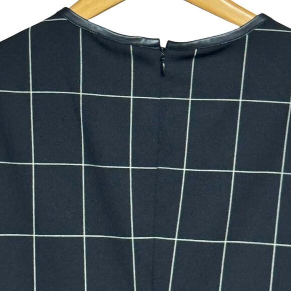 Lauren Ralph Lauren Leather Trim Dress Size 6 Windowpane Plaid Black Sheath - Picture 7 of 8